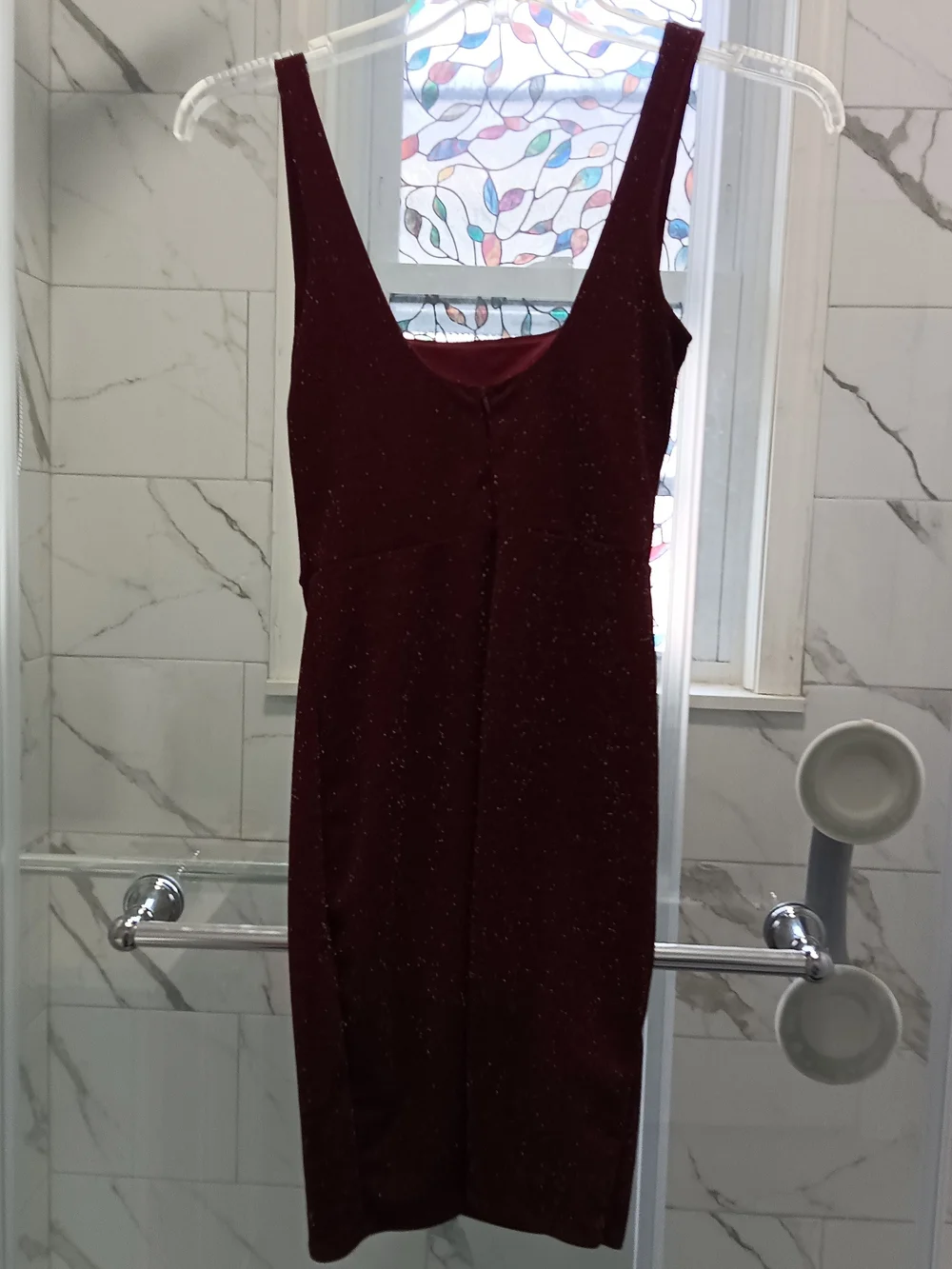 Francesca's Collections Small Sparkling Burgundy Wine Mini Faux Wrap Dress